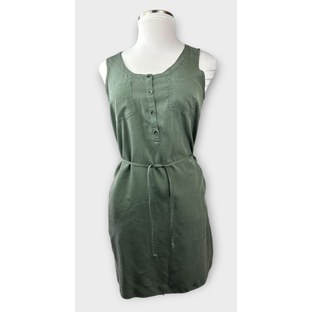 NWT Eddie Bauer Lightweight Tencel Dress Button Tie Belt Sleeveless Green Sz 12 - Picture 15 of 15